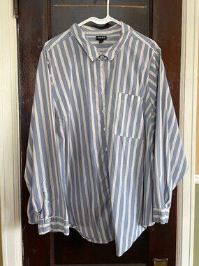 Blue and white striped button-up